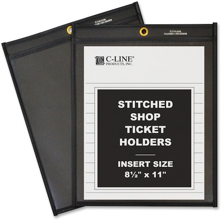 C-Line Products Shop Ticket Holder, Stitched, 8-1/2"x11", 25/BX, Clear/Black 25PK CLI45911
